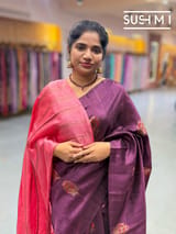 Wine Banarasi Handloom Dupion Rawsilk Saree : S62F099