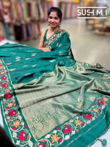 Emerald Green mysore silk with embroidered border S62F113