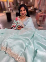 Mint Blue Pure Organza Handwork Saree with heavy Designer Blouse SS50254