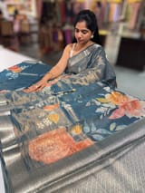 Peacock Blue Printed Banarasi Cotton Tissue SS50560
