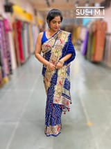 Royal Blue bandhej saree with embroidery : S62F203