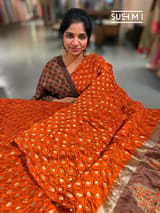 Rust Orange Banarasi Bandhej Silk saree : D62F013