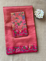 Ruby Pink Banarasi tissue stripes with petite point embroidery