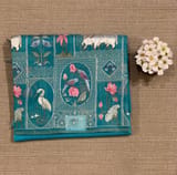 Copper Sulphate Blue Kora-Tussar blend Handloom Saree with Tissue embroidered Skirt Border