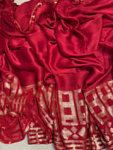 Meroonish Red pure Satin Saree with designer sequence border and blouse SS5038