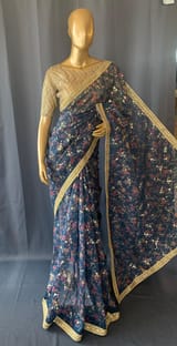 Organza printed Saree with sabhyasachi border