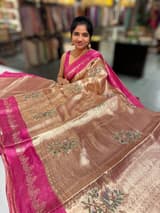 Pink Banarasi Brocade Tissue with embroidery