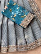 Dusty Blue  Banarasi tonchoi with pen kalamkari Blouse : D62F026