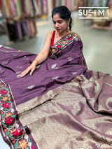 Wine mysore silk with embroidered border S62F114