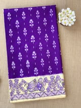Violet ikkath patola saree with madhubani handpainting