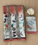 Mul silk tissue stripes handloom saree with handpainting