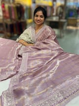 Lilac Banarasi Tissue checks Saree with Sabyasachi Borders SS50434