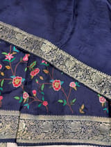 Midnight Blue Mashru Banaras with petite Point embroidery SS5005