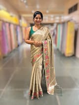 Bottle Green Base Banarasi Tissue Brocade Saree with Petite Point Embroidered Border SS5084