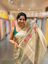 Bottle Green Base Banarasi Tissue Brocade Saree with Petite Point Embroidered Border SS5084