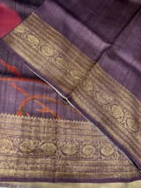 Wine Printed Tussar Tissue Saree SS50453