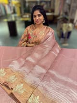 Dusty Pink Kora tissue stripes Saree with embroidery SS50225