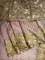 Lilac Pink Mul Tissue Stripes Saree With Tissue Cutwork  Border & Blouse