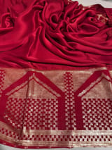 Dark Pink Pure Satin Saree with designer sequence border and blouse