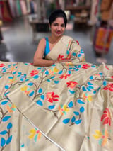 Light Pista Kanchi Soft Silk Saree with ajamdani inspired print SS50502