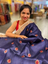 Navy & Beige Combo Kora Banarasi Saree with Meenakari Kaduwa woven motifs