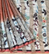 Mul silk tissue stripes handloom saree with handpainting
