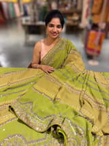 Light Green Kareena Inspired Gorgette Saree with allover mirrors