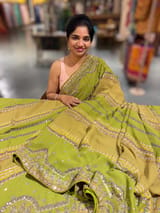 Light Green Kareena Inspired Gorgette Saree with allover mirrors