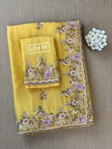 Yellow Pure Satin Georgette Saree