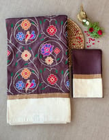 Brown Pure tussar with patola inspired embroidery: S62F194