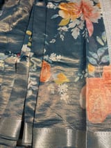 Peacock Blue Printed Banarasi Cotton Tissue SS50560