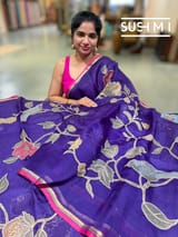 Purple Designer Organza with Tissue applique work : S62F097