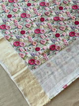 Ivory Pure Handloom Chiniya Silk Saree with stunning Floral Print and zari borders SS5097