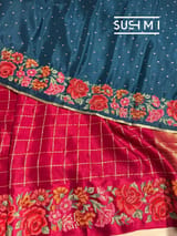 Ruby Pink Mysore Silk Saree with petitepoint embroidery S62110