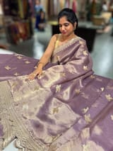 Purple  Handloom Tissue Saree with Embroidery