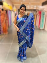 Royal Blue Mashru Banaras with petite Point embroidery SS5008