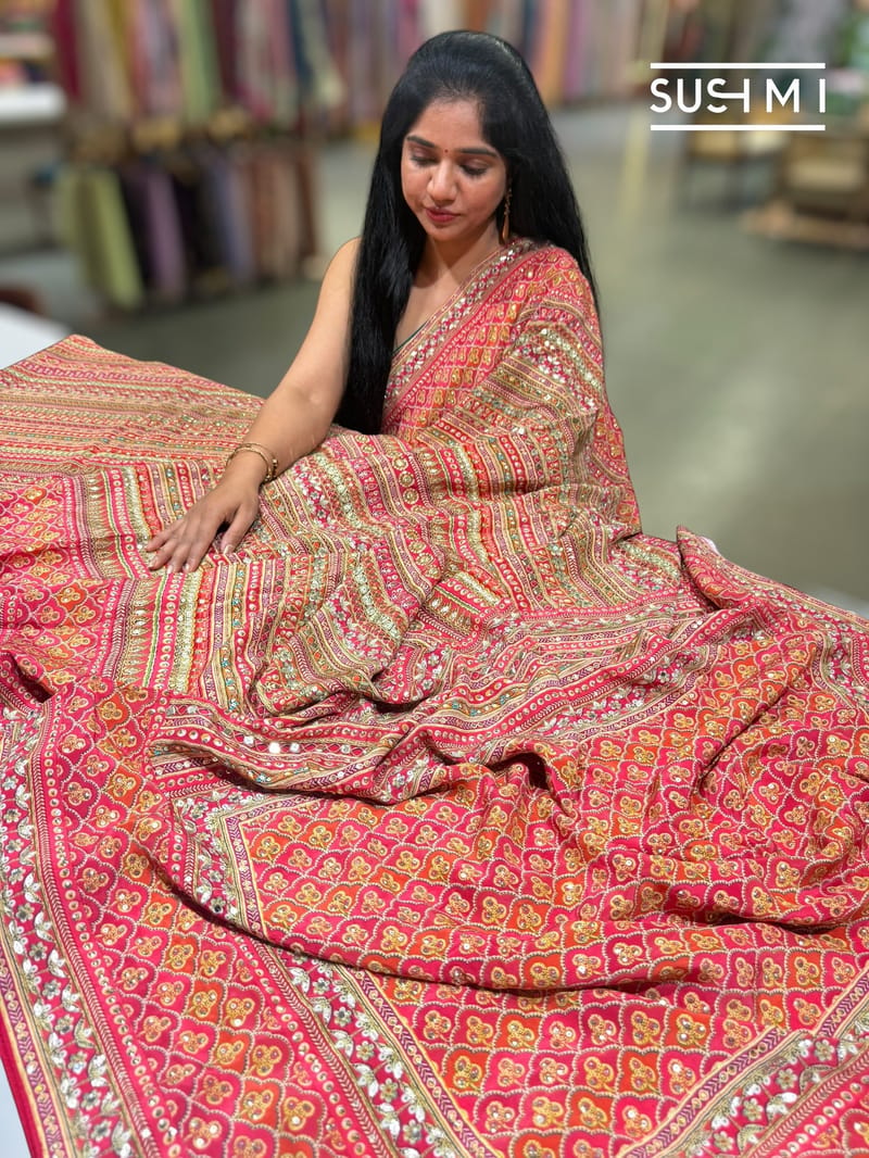 Printed crepe silk with allover sequnce : S62F128