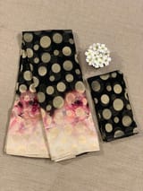 Black Banarasi Kora Gorgette Polka dot Printed Saree SS5056