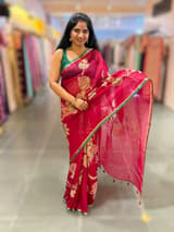 Dark Pink Designer Organza with Tissue applique work