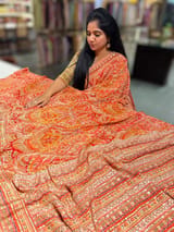 Orange Designer Printed Crepe Silk Saree