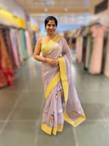 Lilac Pure Organza Saree with banarasi pitawork border and bird applique motifs allover the saree SS50303