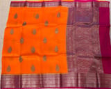 Orange & Ruby Pink Pure Handloom Kora Banarasi Saree