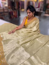 Mint & Yellow Combo Banarasi Tissue Brocade saree SS50218