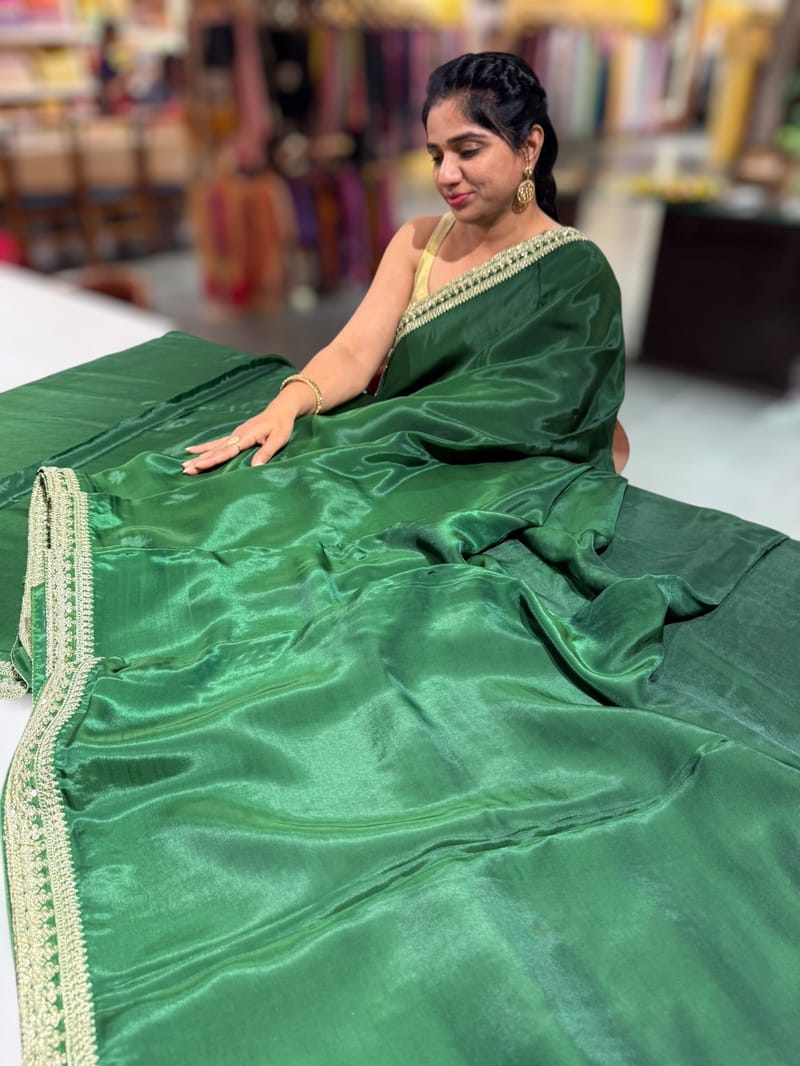 Forest Green crepe Silk Saree