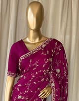 Wine Pure Satin Saree with allover floral