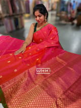 Pink Kanjeevaram Saree with vaira oosi stripes
