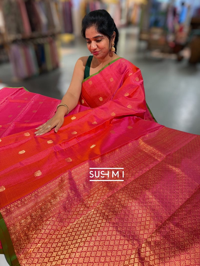 Pink Kanjeevaram Saree with vaira oosi stripes