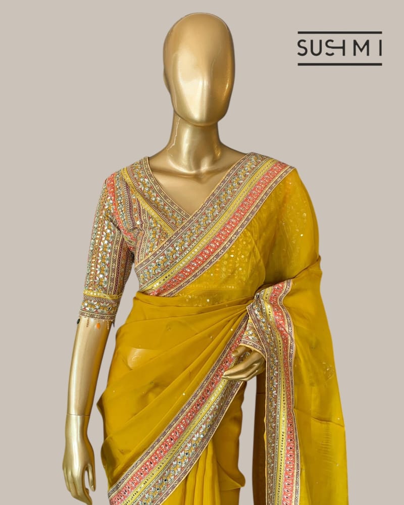 Mustard DesignerOrganza saree