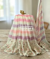 Stripe Printed Pure Lenin with embroidered skirt border