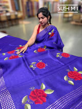 Purple Muslin Saree with Pocket Sequins & Hibiscus Embroidery
